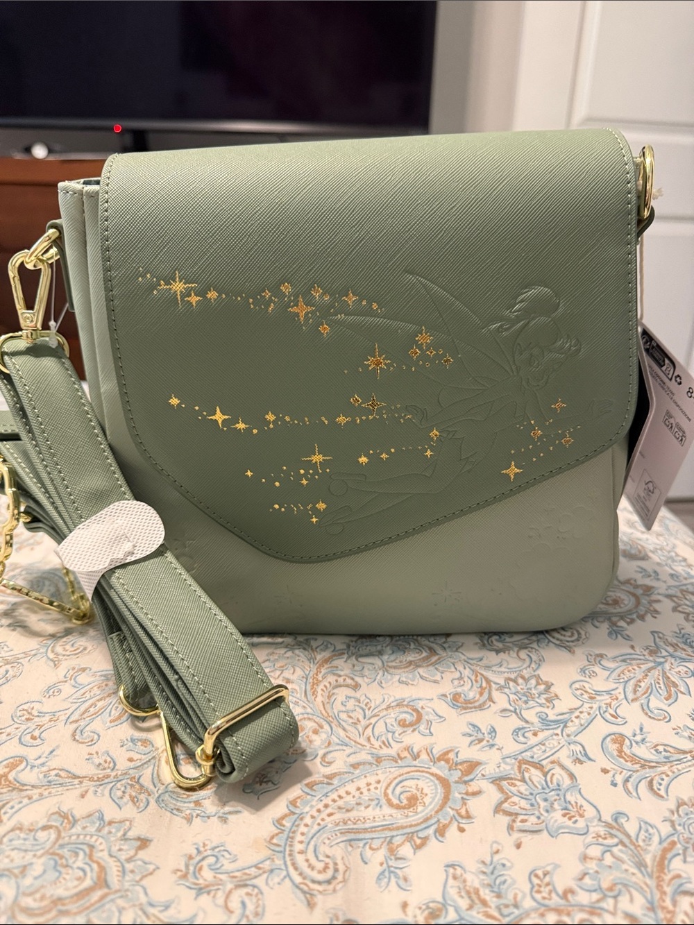 Tinkerbell Green Crossbody Bag with Gold Star Accents